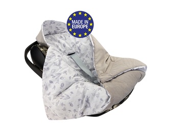 Bomimi Zavinovací deka do autosedačky VELVET lesní zvířátka, šedá