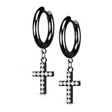 OPN1839-K Černé ocelové náušnice s křížky