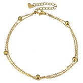 RN1129-GD Dvojitý zlacený ocelový náramek na nohu s kuličkami