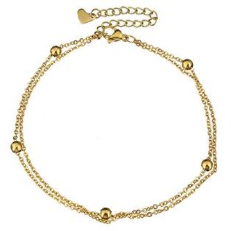 RN1129-GD Dvojitý zlacený ocelový náramek na nohu s kuličkami