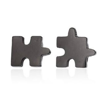 OPN1042-K Černé ocelové náušnice PUZZLE