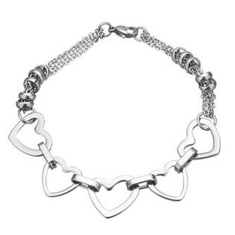 OPA1615 Ocelový náramek s 5ti srdíčky, délka 21 cm - srdce