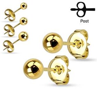 OPN1002-7 Ocelové náušnice - kuličky pozlacené