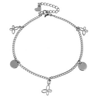 RN1137-ST Ocelový náramek na nohu s přívěšky - motýli