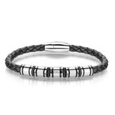 NR1224-19 Kožený náramek s ocelovými komponenty, délka 19 cm - černá