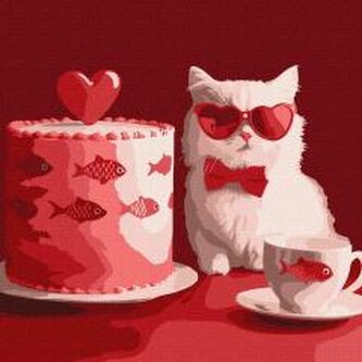 Malowania po numerach - Kot z tortem 30x30cm