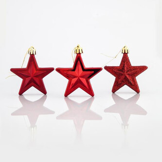 Eurolamp Vánoční ozdoby plastové červené hvězdy, 6,5 cm, set 12 ks Eurolamp Vánoční ozdoby plastové červené hvězdy, 6,5 cm, set 12 ks