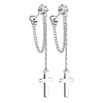 OPN1942-ST Visací ocelové náušnice s křížky