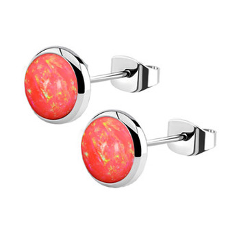 NB2-OP57 Ocelové náušnice s opálem 8 mm