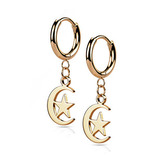 OPN1823-RD Zlacené ocelové náušnice - měsíc s hvězdou