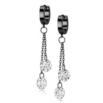 OPN1824-K Černé ocelové náušnice s čirými kameny