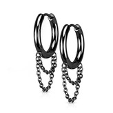OPN1904-K Černé ocelové náušnice se řetízky