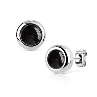 NB011-06 Ocelové náušnice Black Agate 6mm