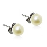 OPN1022 Ocelové náušnice perličky smetanově žluté, 6 mm