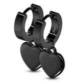 OPN1549-K Černé ocelové náušnice - kroužky se srdíčky - srdce