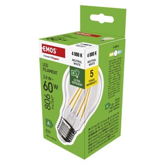 Emos LED žárovka Filament A60 A CLASS/ E27 / 3,8 W (60 W) / 806 lm / neutrální bílá