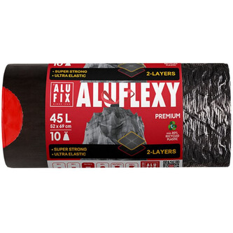 Alu fix pytle na odpadky zatahovací 45 l, 10 ks, 30 µm, 52 x 69 cm, 2-vrstvá LDPE  stříbrnočerná