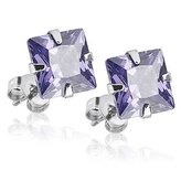 OPN1608 Ocelové náušnice - světle fialové zirkony 6x6 mm