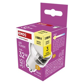 Emos LED žárovka Classic MR16 stříbrná/ GU10 / 3 W (32 W) / 345 lm / teplá bílá