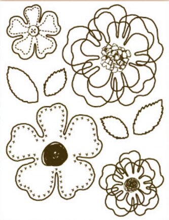 Gelová razítka - Kroucené obrysové kytky a lístečky