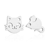 OPN1708-ST Ocelové náušnice kočka a myš - zvířátka