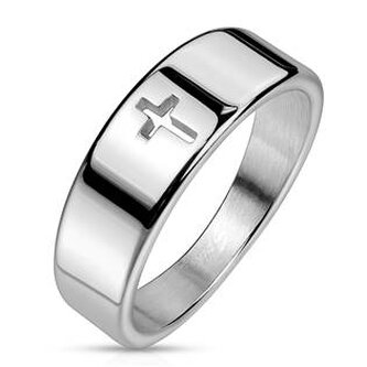 OPR0114-55 Ocelový prsten latinský kříž