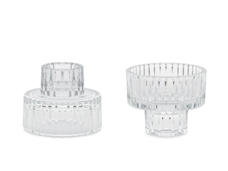 Skleněný svícen 2v1 – čirý, 6,5 × 5,5 cm, sada 4 ks