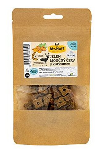 UGF pamlsek Mr. Haff moučný červ, jelen a kurkuma 100g UGF pamlsek Mr. Haff moučný červ, jelen a kurkuma 100g