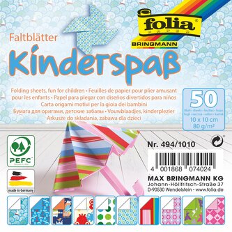 Papíry na origami 10x10 cm, 50 listů, 80 g/m², DĚTSKÉ