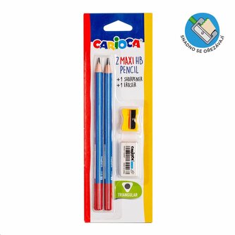 Carioca trojhranná tužka HB Maxi - 2 ks s pryží a ořezávátkem Carioca trojhranná tužka HB Maxi - 2 ks s pryží a ořezávátkem