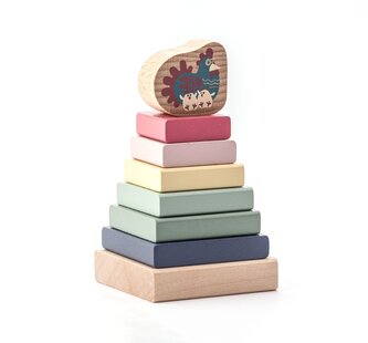 CUBIKA Pastel 15894 Barevná pyramida se slepičkou - dřevěná skládačka 8 dílů