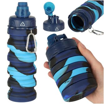 láhev na vodu skládací silikonová 500ml modrá