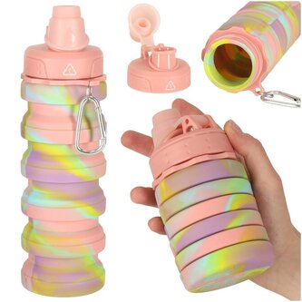 Láhev na vodu skládací silikonová 500ml duhová