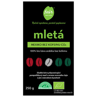 Fairobchod Bio mletá káva Mexiko bez kofeinu CO2, 250 g