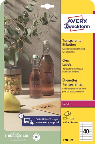 Avery Zweckform L7781-25 Čiré etikety 45,7 × 25,4 mm, 1 25 archů A4, lesklá PET fólie