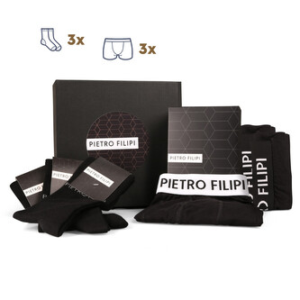 Pánská dárková sada 3PACK boxerky a 3PACK ponožky Pietro Filipi černé (6PARC1) M