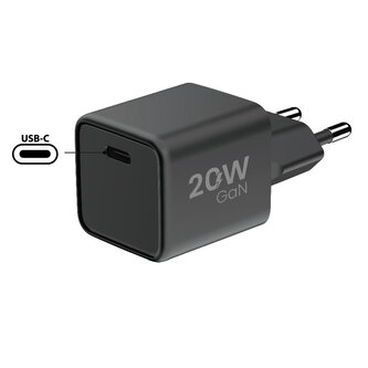 Síťová nabíječka GaN 1x USB-C 20W - černá