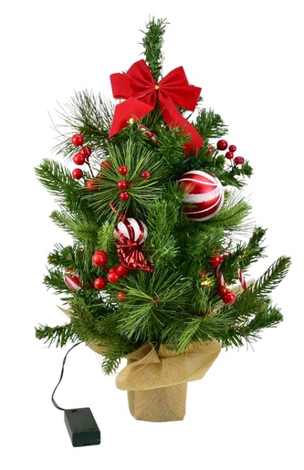 Stromek s červenou mašlí a Candy dekoracemi 15×LED, 50 cm