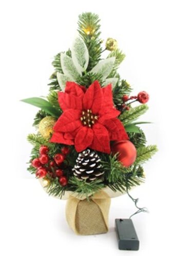 Stromek s ponsetiemi s červenými a zlatými kouličkami 10×LED Ø40 cm