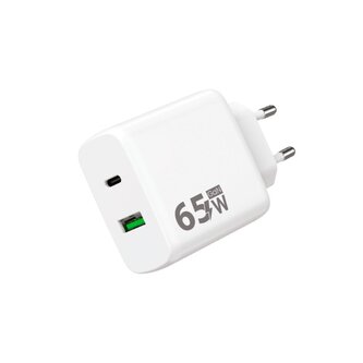 Síťová nabíječka GaN 2x USB 65W - bílá