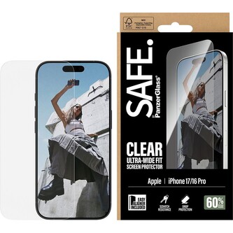 PanzerGlass® SAFE Ultra-Wide Fit sklo Apple iPhone 17/16 Pro s instalačním rámečkem