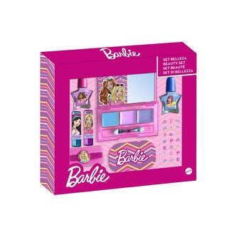 Barbie set lak, gumičky, lesk na rty, stíny, zrcátko a nálepky na nehty