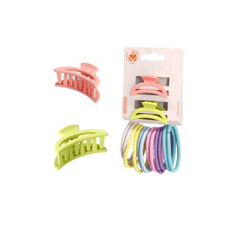 Setablu gumičky do vlasů Barevné 12 ks + 2 spony