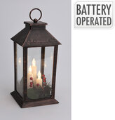 lucerna LED svíčka 29x14x14cm sklo/MĚĎ ČER