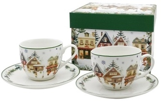 Porcelánové šálky a podšálky Christmas Village
