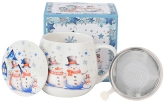 Porcelánový hrnek s čajovým sítkem Snowman