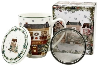 Porcelánový hrnek s čajovým sítkem v dárkové krabičce Christmas City 2
