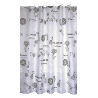 MSV sprchový závěs FLOWERS, motiv květin, bílý, 180 x 200 cm, polyester, s kroužky