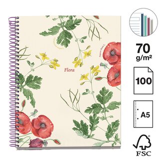 Miquelrius poznámkový blok - Botanical Flora, NB-4, A5, 70 g, karton, 100 listů, linka, Poppy