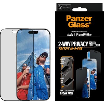 PanzerGlass® Privacy sklo Apple iPhone 17/16 Pro s bezprašným aplikačním boxem